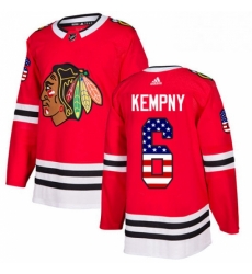 Mens Adidas Chicago Blackhawks 6 Michal Kempny Authentic Red USA Flag Fashion NHL Jersey 