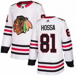 Mens Adidas Chicago Blackhawks 81 Marian Hossa Authentic White Away NHL Jersey 