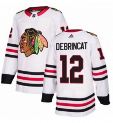 Womens Adidas Chicago Blackhawks 12 Alex DeBrincat Authentic White Away NHL Jersey 