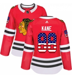 Womens Adidas Chicago Blackhawks 88 Patrick Kane Authentic Red USA Flag Fashion NHL Jersey 