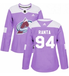 Womens Adidas Colorado Avalanche 94 Sampo Ranta Authentic Purple Fights Cancer Practice NHL Jersey Womens Adidas Colorado Avalanche 94 Sampo Ranta Authentic Purple Fights Cancer Practice NHL Jersey