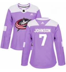 Womens Adidas Columbus Blue Jackets 7 Jack Johnson Authentic Purple Fights Cancer Practice NHL Jersey Womens Adidas Columbus Blue Jackets 7 Jack Johnson Authentic Purple Fights Cancer Practice NHL Jersey