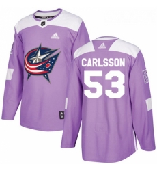 Youth Adidas Columbus Blue Jackets 53 Gabriel Carlsson Authentic Purple Fights Cancer Practice NHL Jersey 