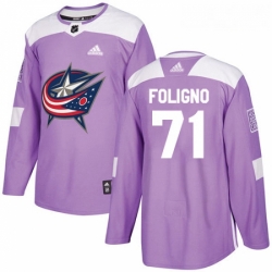Youth Adidas Columbus Blue Jackets 71 Nick Foligno Authentic Purple Fights Cancer Practice NHL Jersey 