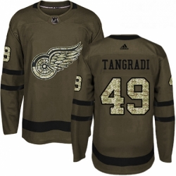 Mens Adidas Detroit Red Wings 49 Eric Tangradi Authentic Green Salute to Service NHL Jersey 
