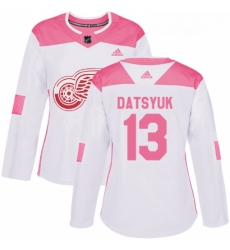 Womens Adidas Detroit Red Wings 13 Pavel Datsyuk Authentic WhitePink Fashion NHL Jersey Womens Adidas Detroit Red Wings 13 Pavel Datsyuk Authentic WhitePink Fashion NHL Jersey