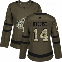 Womens Adidas Detroit Red Wings 14 Gustav Nyquist Authentic Green Salute to Service NHL Jersey 