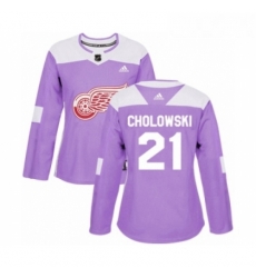 Womens Adidas Detroit Red Wings 21 Dennis Cholowski Authentic Purple Fights Cancer Practice NHL Jersey Womens Adidas Detroit Red Wings 21 Dennis Cholowski Authentic Purple Fights Cancer Practice NHL Jersey