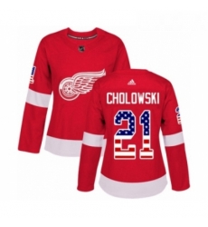 Womens Adidas Detroit Red Wings 21 Dennis Cholowski Authentic Red USA Flag Fashion NHL Jersey Womens Adidas Detroit Red Wings 21 Dennis Cholowski Authentic Red USA Flag Fashion NHL Jersey