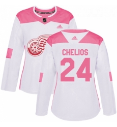 Womens Adidas Detroit Red Wings 24 Chris Chelios Authentic WhitePink Fashion NHL Jersey Womens Adidas Detroit Red Wings 24 Chris Chelios Authentic WhitePink Fashion NHL Jersey