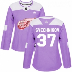 Womens Adidas Detroit Red Wings 37 Evgeny Svechnikov Authentic Purple Fights Cancer Practice NHL Jersey 