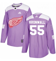 Youth Adidas Detroit Red Wings 55 Niklas Kronwall Authentic Purple Fights Cancer Practice NHL Jersey 