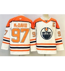 Men Edmonton Oilers 97 Connor McDavid White Orange 2024 25 With C Patch Heritage Classic Primegreen Stitched Jersey