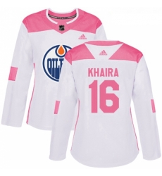 Womens Adidas Edmonton Oilers 16 Jujhar Khaira Authentic WhitePink Fashion NHL Jersey Womens Adidas Edmonton Oilers 16 Jujhar Khaira Authentic WhitePink Fashion NHL Jersey