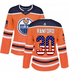 Womens Adidas Edmonton Oilers 30 Bill Ranford Authentic Orange USA Flag Fashion NHL Jersey Womens Adidas Edmonton Oilers 30 Bill Ranford Authentic Orange USA Flag Fashion NHL Jersey