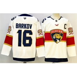 Men Florida Panthers 16 Aleksander Barkov White 2024 25 Home With C Patch Stitched Hockey Jersey