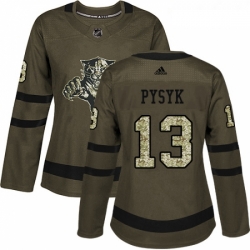 Womens Adidas Florida Panthers 13 Mark Pysyk Authentic Green Salute to Service NHL Jersey 