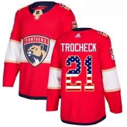 Youth Adidas Florida Panthers 21 Vincent Trocheck Authentic Red USA Flag Fashion NHL Jersey 