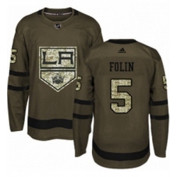 Youth Adidas Los Angeles Kings 5 Christian Folin Authentic Green Salute to Service NHL Jersey 