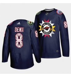 Men Minnesota Wild 8 Jordie Benn 2021 22 Navy Native American Heritage Day Stitched Jersey