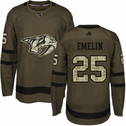 Mens Adidas Nashville Predators 25 Alexei Emelin Authentic Green Salute to Service NHL Jersey 