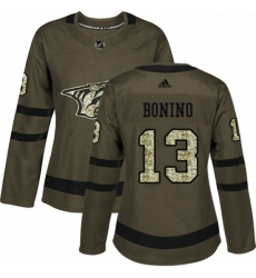 Womens Adidas Nashville Predators 13 Nick Bonino Authentic Green Salute to Service NHL Jersey 