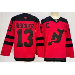 Men New Jersey Devils 13 Nico Hischier Red 2024 25 With C Patch Stitched Hockey Jersey