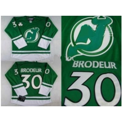 New Jersey Devils 30 Martin Brodeur St Patty's Day Hockey Jersey Green