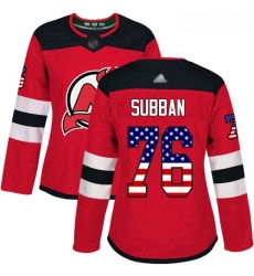 Devils #76 P K Subban Red Home Authentic USA Flag Women Stitched Hockey Jersey Devils #76 P K Subban Red Home Authentic USA Flag Women Stitched Hockey Jersey