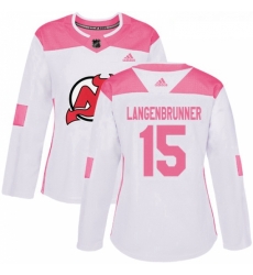 Womens Adidas New Jersey Devils 15 Jamie Langenbrunner Authentic WhitePink Fashion NHL Jersey Womens Adidas New Jersey Devils 15 Jamie Langenbrunner Authentic WhitePink Fashion NHL Jersey