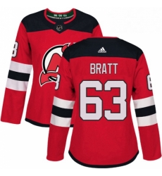 Womens Adidas New Jersey Devils 63 Jesper Bratt Authentic Red Home NHL Jersey Womens Adidas New Jersey Devils 63 Jesper Bratt Authentic Red Home NHL Jersey
