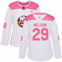 Womens Adidas New York Islanders 29 Brock Nelson Authentic WhitePink Fashion NHL Jersey 