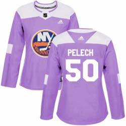 Womens Adidas New York Islanders 50 Adam Pelech Authentic Purple Fights Cancer Practice NHL Jersey 
