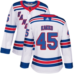 Women Rangers 45 Kaapo Kakko White Road Authentic Stitched Hockey Jersey