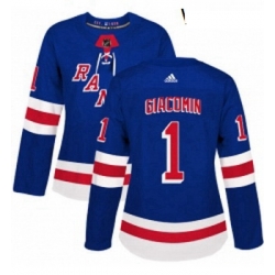 Womens Adidas New York Rangers 1 Eddie Giacomin Authentic Royal Blue Home NHL Jersey 