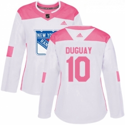 Womens Adidas New York Rangers 10 Ron Duguay Authentic WhitePink Fashion NHL Jersey 