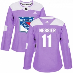 Womens Adidas New York Rangers 11 Mark Messier Authentic Purple Fights Cancer Practice NHL Jersey 