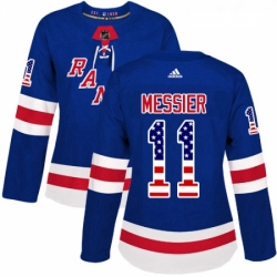 Womens Adidas New York Rangers 11 Mark Messier Authentic Royal Blue USA Flag Fashion NHL Jersey 