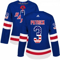 Womens Adidas New York Rangers 3 James Patrick Authentic Royal Blue USA Flag Fashion NHL Jersey 