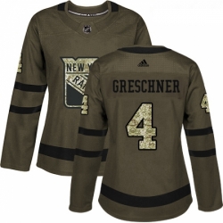 Womens Adidas New York Rangers 4 Ron Greschner Authentic Green Salute to Service NHL Jersey 