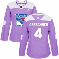 Womens Adidas New York Rangers 4 Ron Greschner Authentic Purple Fights Cancer Practice NHL Jersey 
