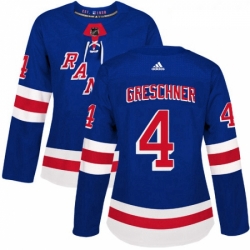 Womens Adidas New York Rangers 4 Ron Greschner Authentic Royal Blue Home NHL Jersey 