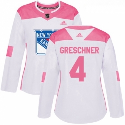 Womens Adidas New York Rangers 4 Ron Greschner Authentic WhitePink Fashion NHL Jersey 