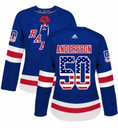 Womens Adidas New York Rangers 50 Lias Andersson Authentic Royal Blue USA Flag Fashion NHL Jersey Womens Adidas New York Rangers 50 Lias Andersson Authentic Royal Blue USA Flag Fashion NHL Jersey