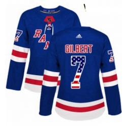 Womens Adidas New York Rangers 7 Rod Gilbert Authentic Royal Blue USA Flag Fashion NHL Jersey 