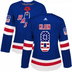 Womens Adidas New York Rangers 8 Kevin Klein Authentic Royal Blue USA Flag Fashion NHL Jersey 