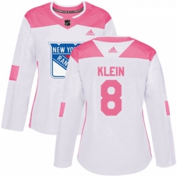 Womens Adidas New York Rangers 8 Kevin Klein Authentic WhitePink Fashion NHL Jersey 
