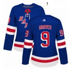 Womens Adidas New York Rangers 9 Adam Graves Authentic Royal Blue Home NHL Jersey 