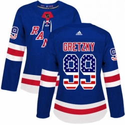 Womens Adidas New York Rangers 99 Wayne Gretzky Authentic Royal Blue USA Flag Fashion NHL Jersey 