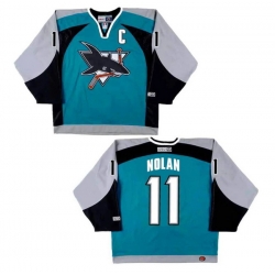 Men San Jose Sharks 11 Owen Nolan Alternate Stitched Hockey Jersey Green Black